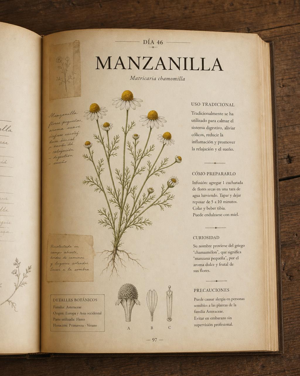 Página del ebook dedicada a la manzanilla, Día 46